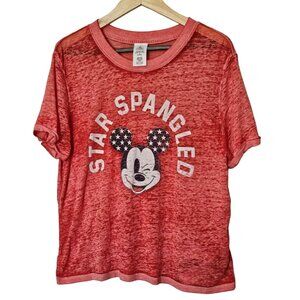Disney Women's Shirt Size Medium Red Mickey Mouse Star Spangled Patriotic Top